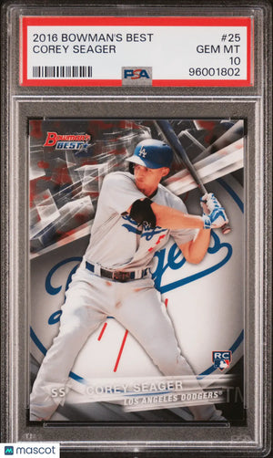 Corey Seager baseball card Bowman’s Best 2016 RC PSA 10 GEM MINT from Columbia Hobby