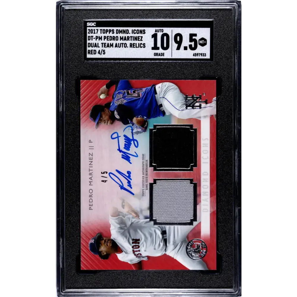 2017 Topps Diamond Icons Dual Relics Dual Team Red #DT-PM Pedro Martinez SGC 9.5 MINT+ MEM Auto 4/5 Boston Red Sox/New