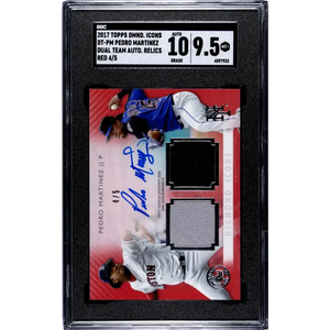 2017 Topps Diamond Icons Dual Relics Dual Team Red #DT-PM Pedro Martinez SGC 9.5 MINT+ MEM Auto 4/5 Boston Red Sox/New