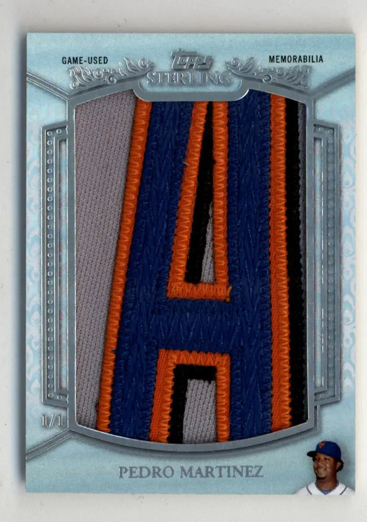 Game-used Topps Sterling jersey letter patch featuring navy blue ’H’ with orange trim