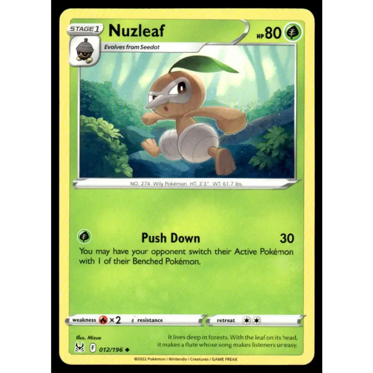 SWSH11: Lost Origin #012/196 Nuzleaf NM-MT Pokemon Trading Card - Pokémon Card Single