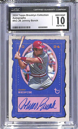 2024 Topps Brooklyn Collection #AC-JB Johnny Bench CGC 10 Gem Mint Auto 15/99 Cincinnati Reds - Baseball Card Single
