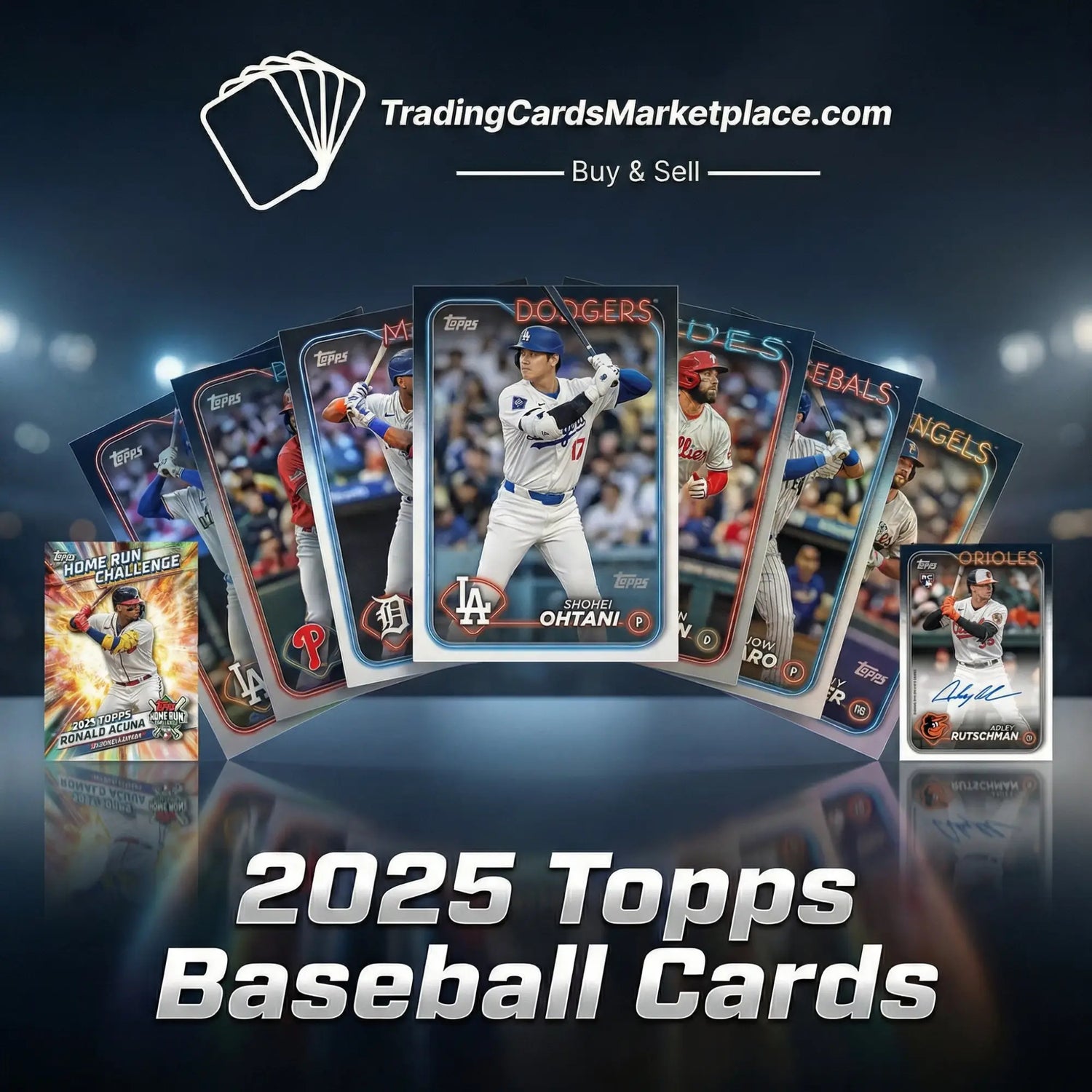 2025 topps baseball cards featuring players in action poses with vibrant team logos and glossy finishes.