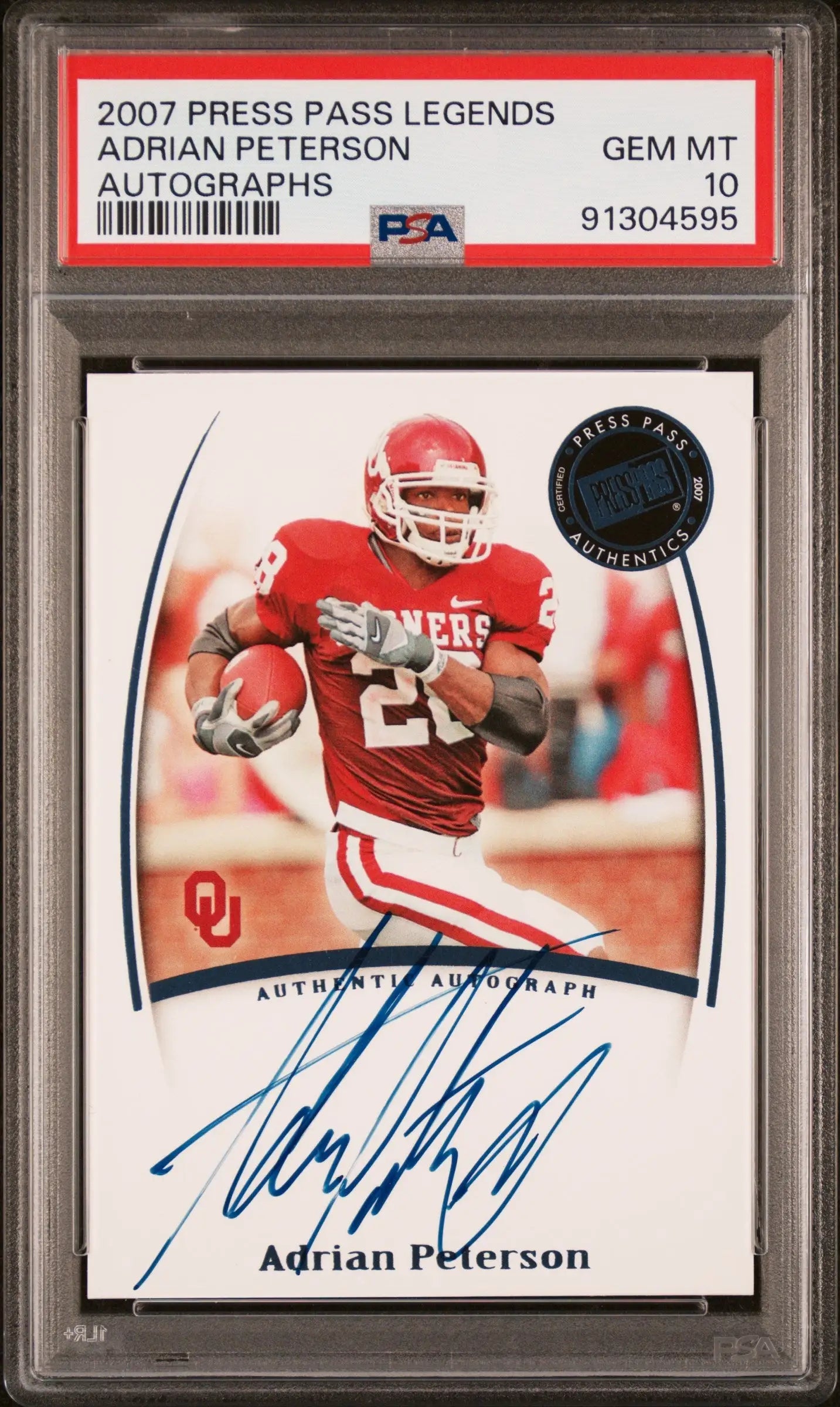 Adrian Peterson 2007 Press Pass Legends Auto Rookie PSA 10 Gem Mint - Football Card Single
