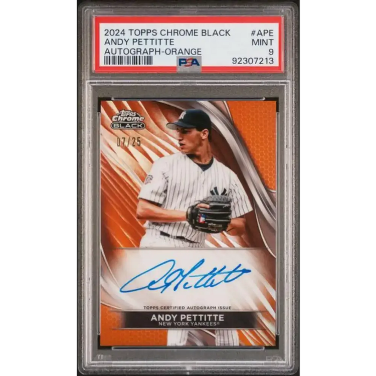2024 Topps Chrome Black Refractor Orange #CBA-APE Andy Pettitte PSA 9 MINT Auto 7/25 New York Yankees Baseball Card