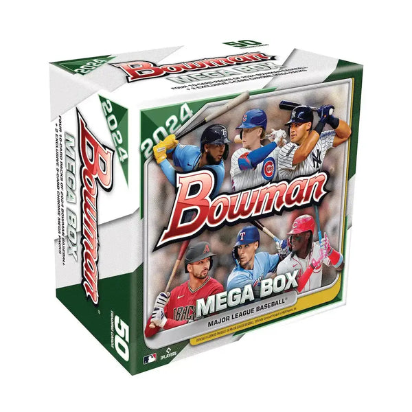 2024 Bowman Baseball Mega Box featuring MLB players on the packaging.