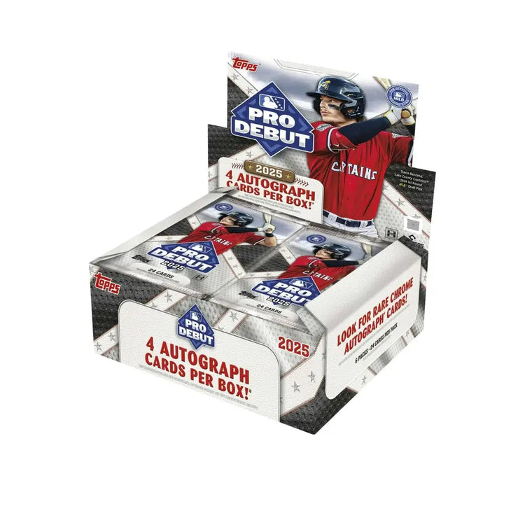 2025 topps pro debut baseball card box with 4 autograph cards per pack.
