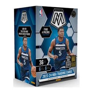 Box of 2023-24 NBA Mosaic basketball trading cards featuring a Minnesota Timberwolves player.