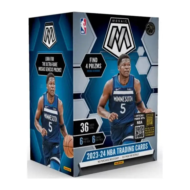 Box of 2023-24 NBA Mosaic basketball trading cards featuring a Minnesota Timberwolves player.