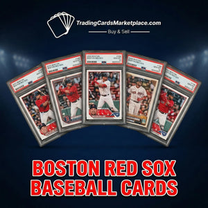 Boston red sox baseball cards featuring rafael devers in a white uniform with red accents and blue helmet, surrounded by confetti.