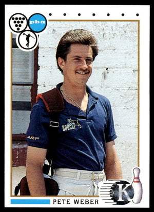 A professional bowler wearing a navy blue polo shirt and white belt.
