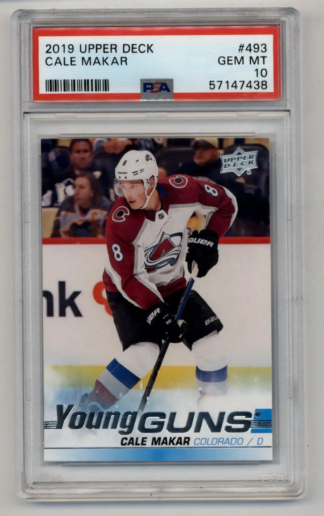 Cale Makar 2019-20 Upper Deck Young Gun #493 PSA 10 Gem Mint 7438 - Hockey Card Single