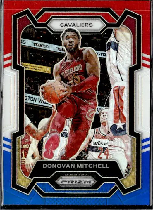 Donovan Mitchell basketball card from Panini Prizm with Prizms Blue Wave design