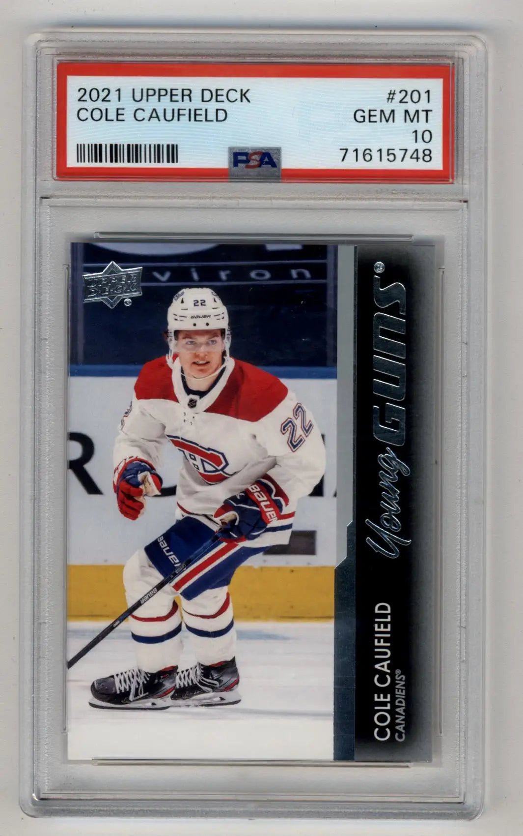 Cole Caufield 2021-22 Upper Deck #201 Young Gun PSA 10 Gem Mint 5748 - Hockey Card Single
