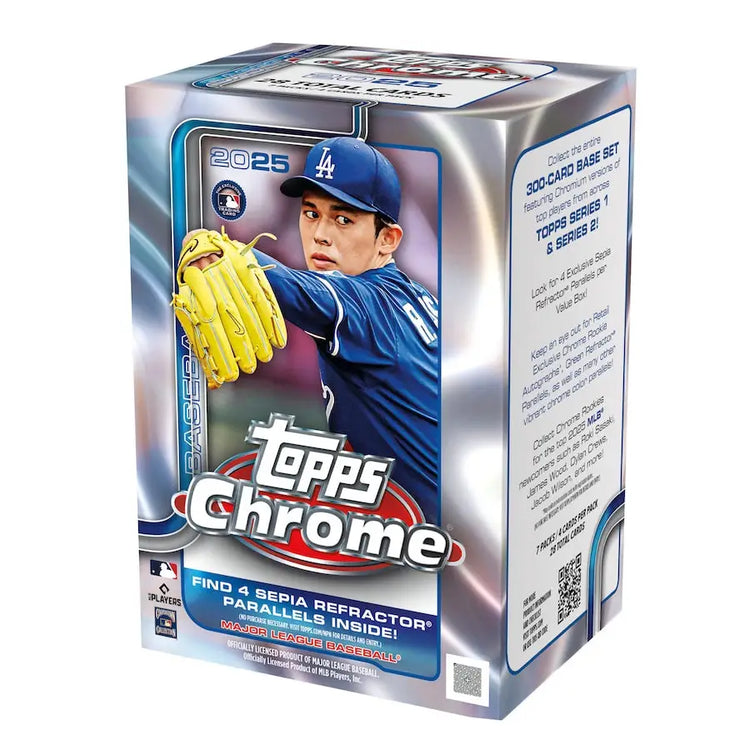 A collectible baseball card hobby box featuring a player in a Dodgers uniform.