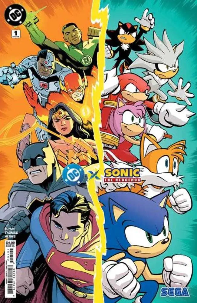 Comic book cover of DC X Sonic The Hedgehog unique crossover event Ethan Young variant
