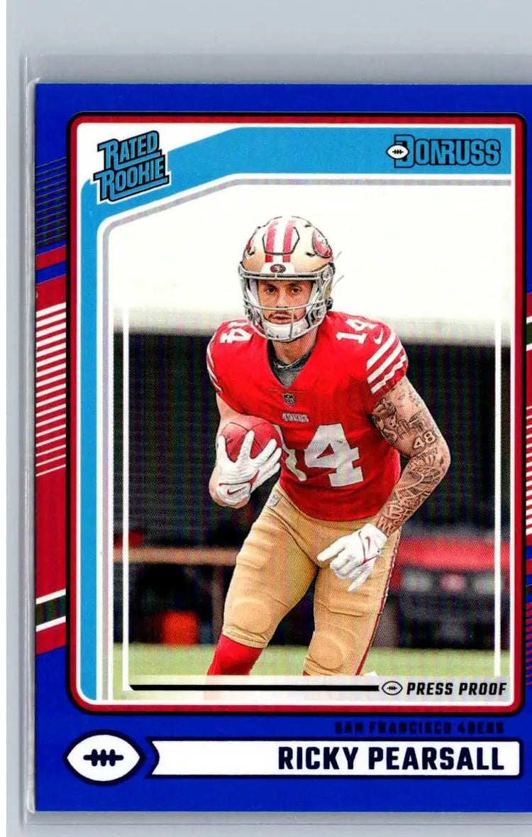 Ricky Pearsall rookie football trading card 2024 Donruss Press Proof Blue