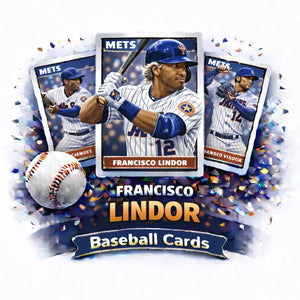 Francisco lindor mets baseball card featuring a player in a blue and white pinstripe uniform with the number 12, wearing a matching helmet.