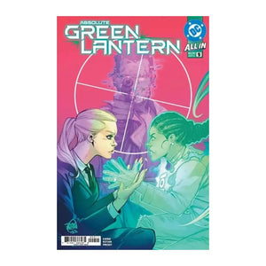 Green lantern comic book cover featuring two female characters in dynamic poses against a vibrant pink and teal background.