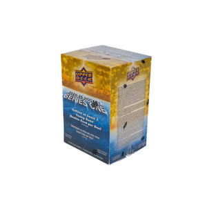 Upper deck 2024-25 hockey series one trading card box with a gold and blue gradient design.