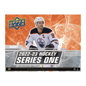 Upper Deck 2022-23 Hockey Series One trading card box featuring an Edmonton Oilers player.