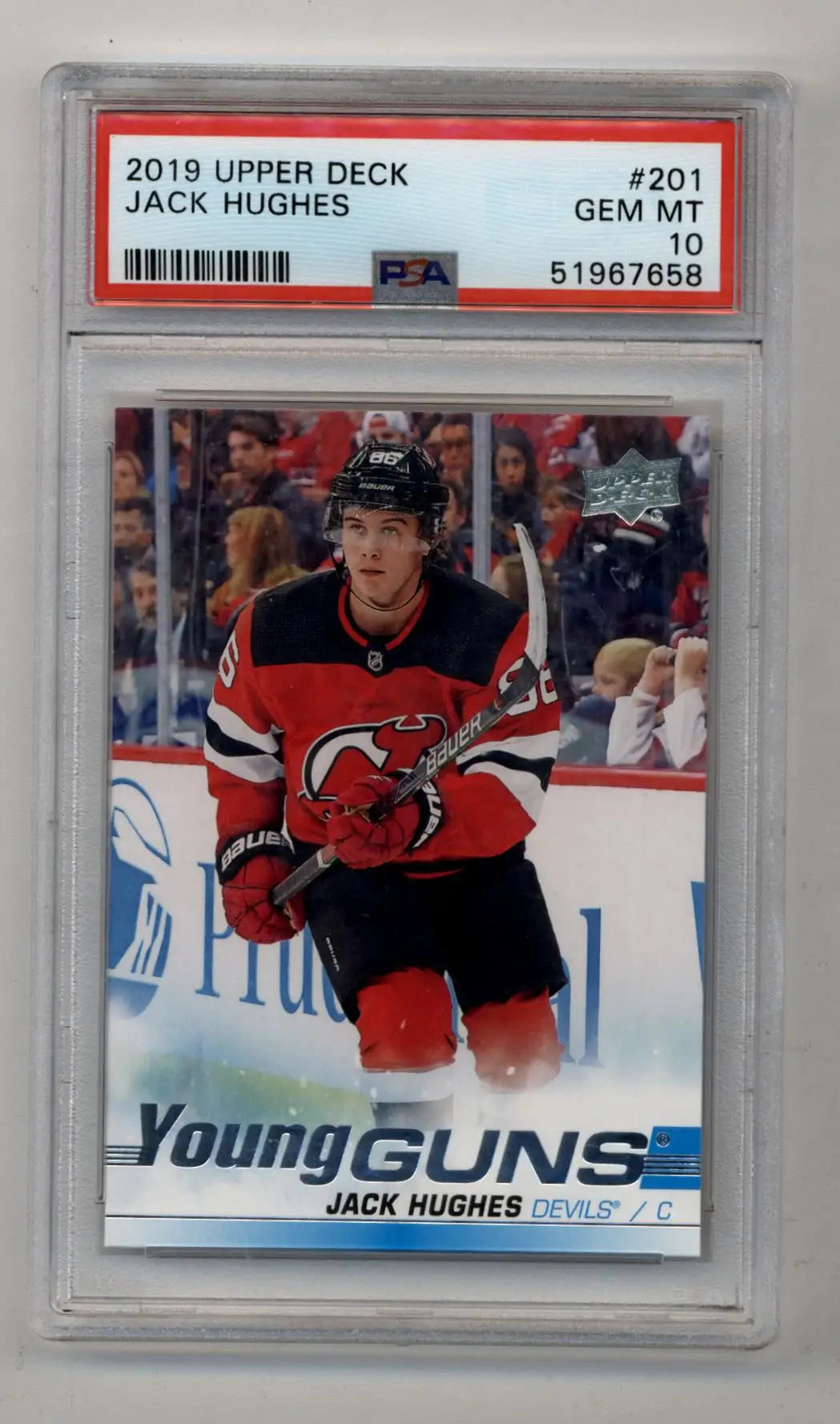Jack Hughes 2019-20 Upper Deck Young Gun #201 PSA 10 Gem Mint 7658 - Hockey Card Single