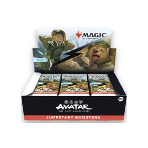 Black and red cardboard box of magic: the gathering avatar: the last airbender jumpstart boosters featuring illustrated artwork.