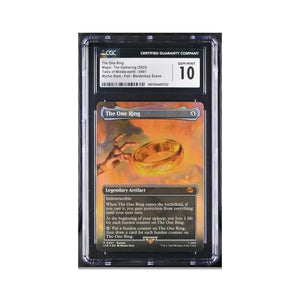 The one ring magic: the gathering card, a mythic rare foil edition with golden artwork and silver-bordered text.