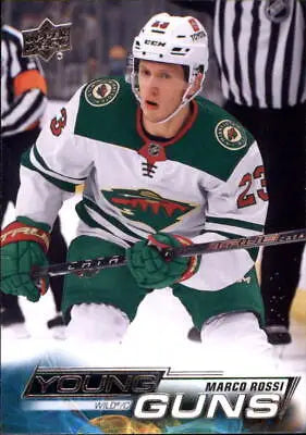 Hockey player in action featuring 2022-23 Upper Deck Marco Rossi Young Guns Rookie Card