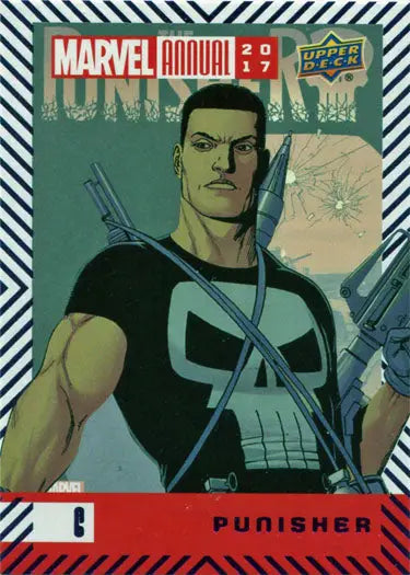 Marvel Annual 2017 Punisher purple parallel card showcasing the base purple parallel design
