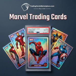 A spider-man trading card in a clear protective case, featuring vibrant red and blue colors with holographic iridescent edges.