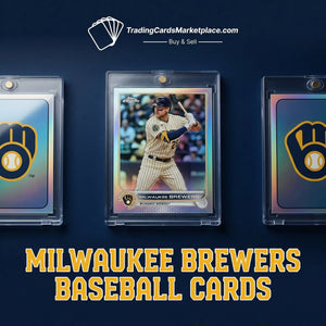 Milwaukee brewers baseball card in a clear protective case with iridescent edges and team logo on the back.