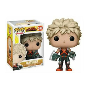 Funko pop! Katsuki figure with spiky blonde hair, orange and black outfit.