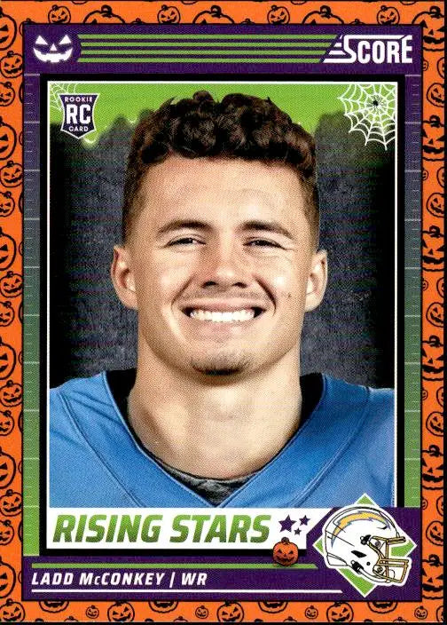 Ladd McConkey football card from 2024 Score-A-Treat Rising Stars Orange Pumpkin