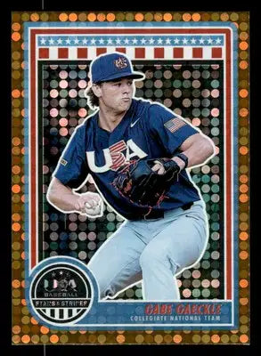 Baseball card of Gabe Gaeckle in Panini Stars and Stripes USA Baseball orange #/75