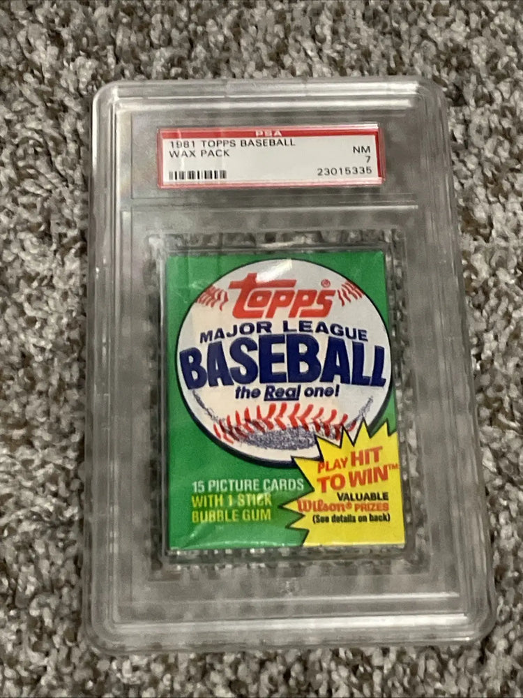 PSA-graded 1981 Topps Baseball Wax Pack in protective slab for collectors