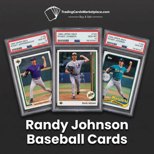 Three 1989 upper deck randy johnson baseball cards, each encased in a clear protective slab with red and white psa grading labels.