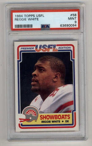 Reggie White 1984 Topps USFL trading card graded PSA 9 Mint display