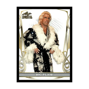 Ric flair wrestling card with yellow border and blue background.