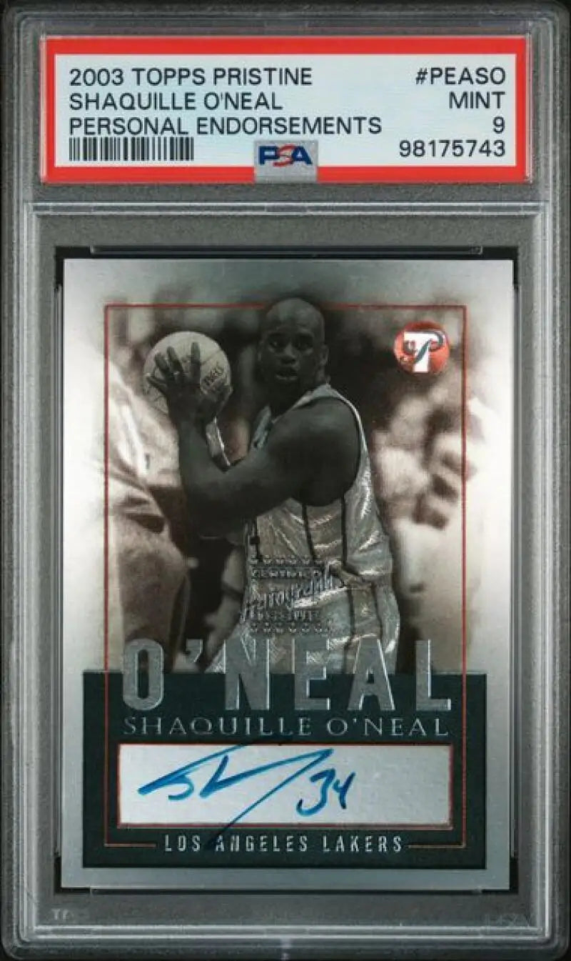 2003-04 Topps Pristine Personal Endorsements #SO Shaquille O’Neal PSA 9 MINT Auto Los Angeles Lakers Basketball Card