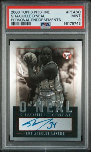2003-04 Topps Pristine Personal Endorsements #SO Shaquille O’Neal PSA 9 MINT Auto Los Angeles Lakers Basketball Card