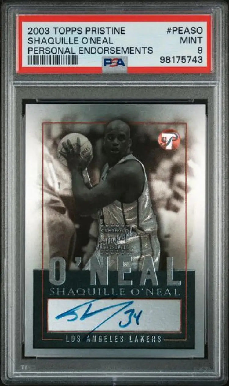 2003-04 Topps Pristine Personal Endorsements #SO Shaquille O’Neal PSA 9 MINT Auto Los Angeles Lakers Basketball Card