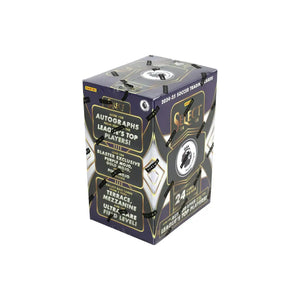 Dark purple and gold box of 2024-25 panini select soccer trading cards.
