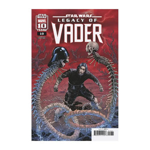 Star wars: legacy of vader #10 comic book cover featuring a black armored figure surrounded by skeletal tentacles against a red stormy backdrop.
