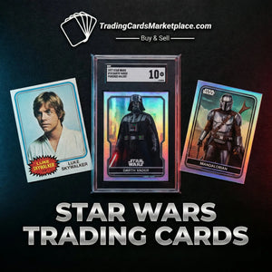 A holographic darth vader star wars trading card encased in a clear protective slab with an sgc grading label.