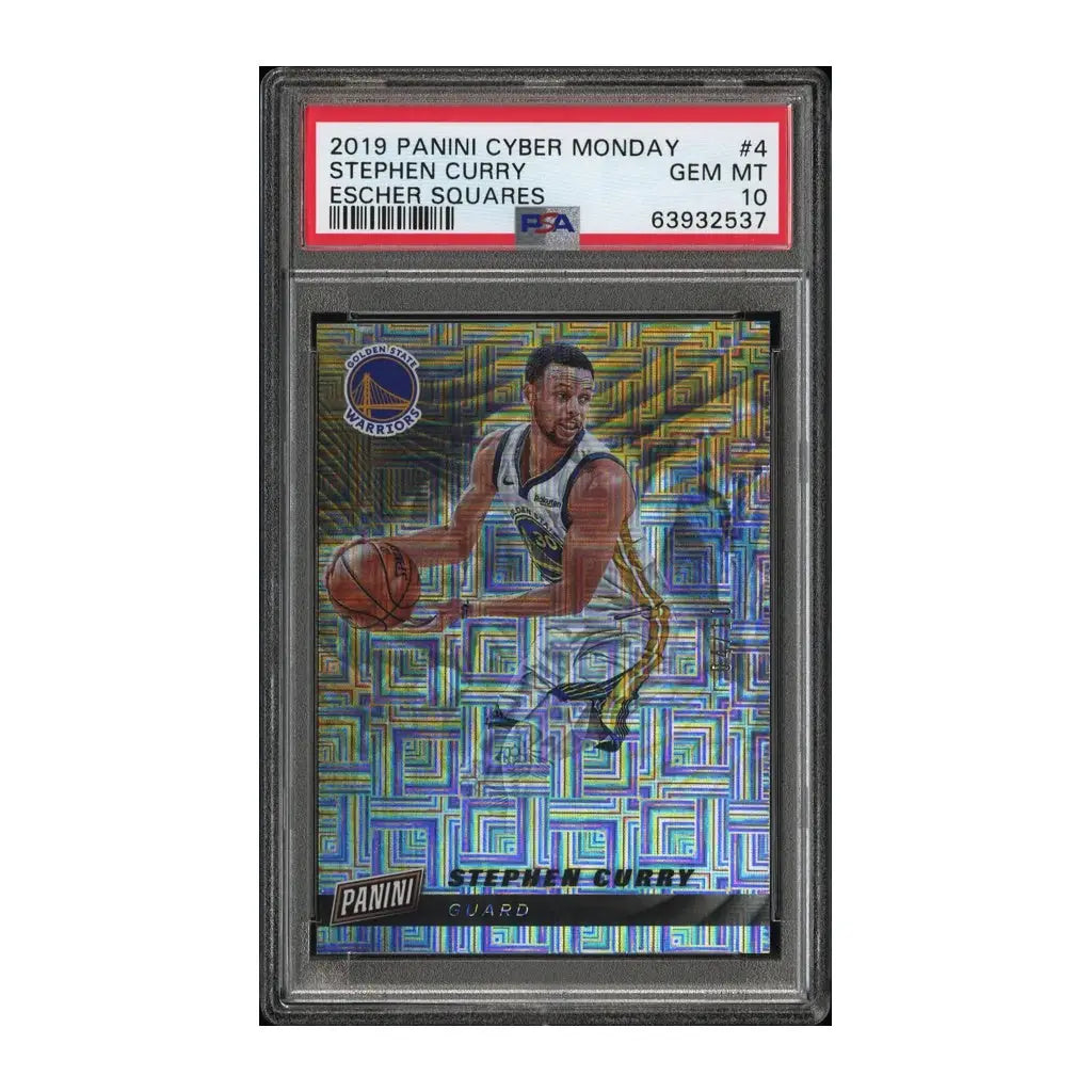 White jersey basketball player card with black and gold accents, featuring stephen curry.