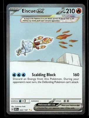 SV03: Obsidian Flames Eiscue ex Secret Rare #222/197 Near Mint or Better - Pokémon Card Single
