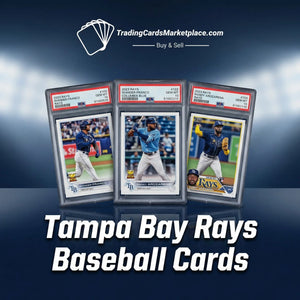Tampa bay rays baseball cards featuring players in white and blue uniforms with navy caps, surrounded by confetti.