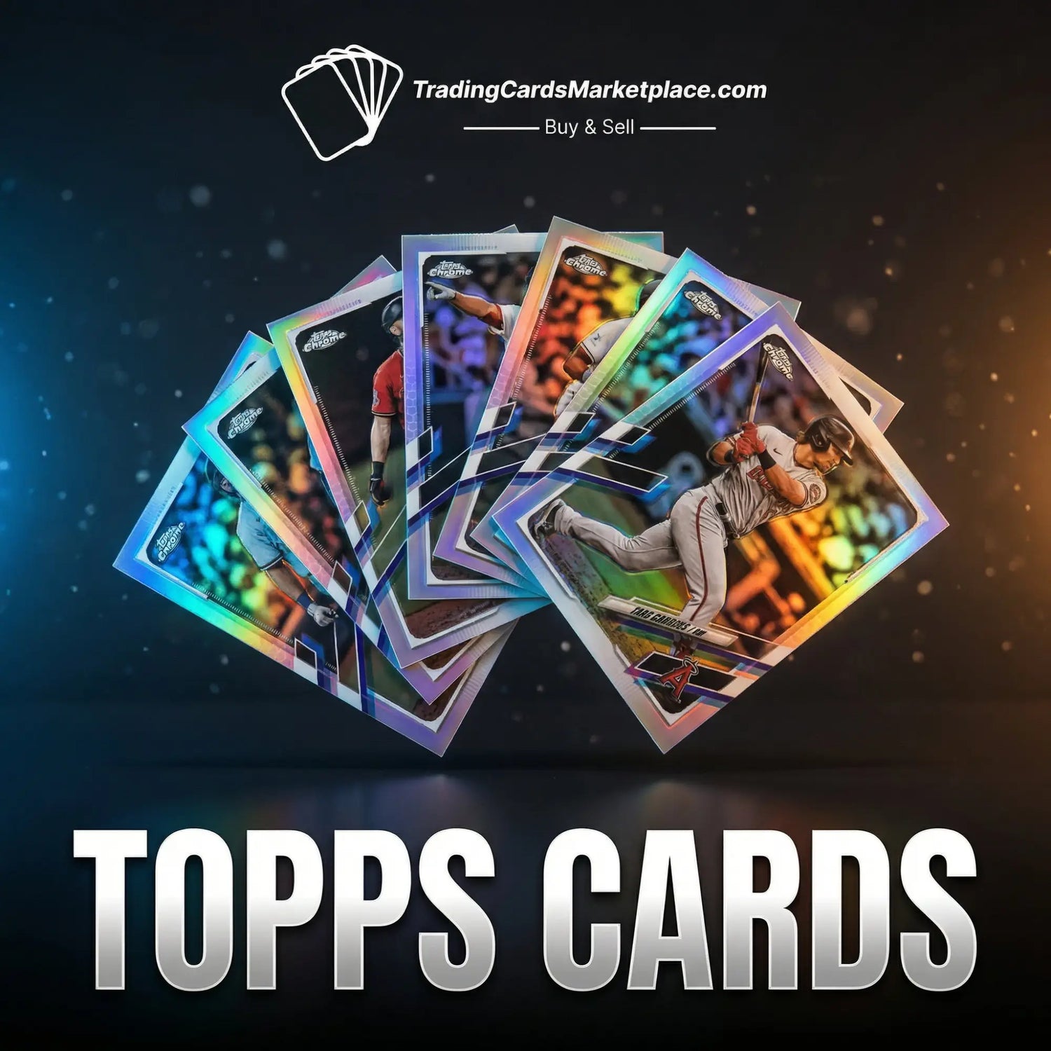 Iridescent holographic baseball trading cards featuring players in action poses, with vibrant rainbow reflections and glossy finishes.