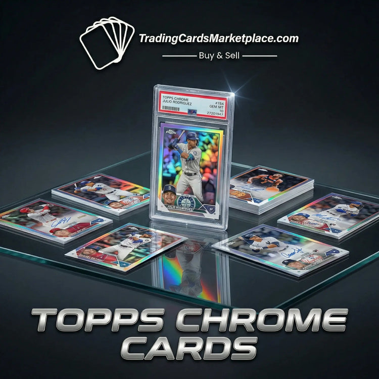 A holographic chrome baseball card featuring salvador rodriguez in a batting stance, encased in a topps chrome protective slab with a red and white grading label.